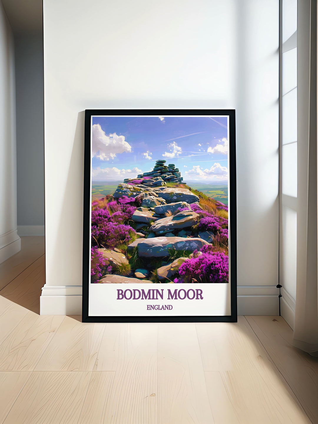 Wall art featuring the breathtaking view from Roughtor summit on Bodmin Moor, capturing the rugged rocks and sweeping vistas of this iconic Cornish landmark, perfect for adding a touch of natural beauty and history to your home decor.