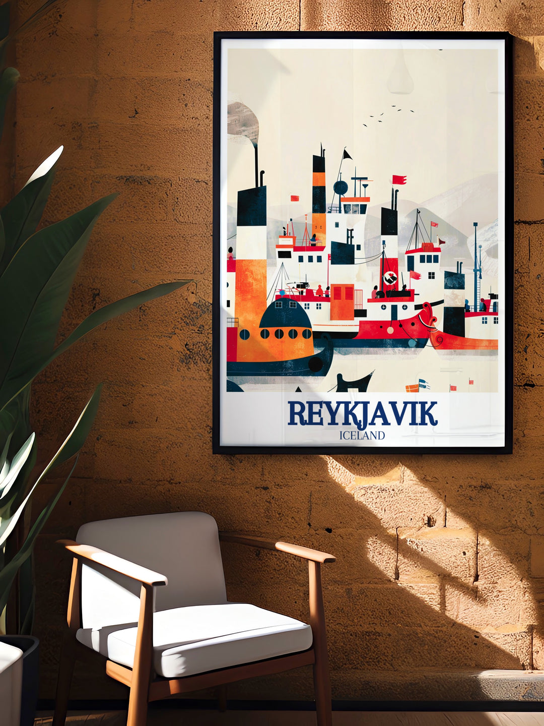 Reykjavik vintage poster featuring the eclectic architecture and vibrant atmosphere of Icelands capital. This custom print is ideal for those who want to bring a piece of Reykjaviks cultural richness into their home.