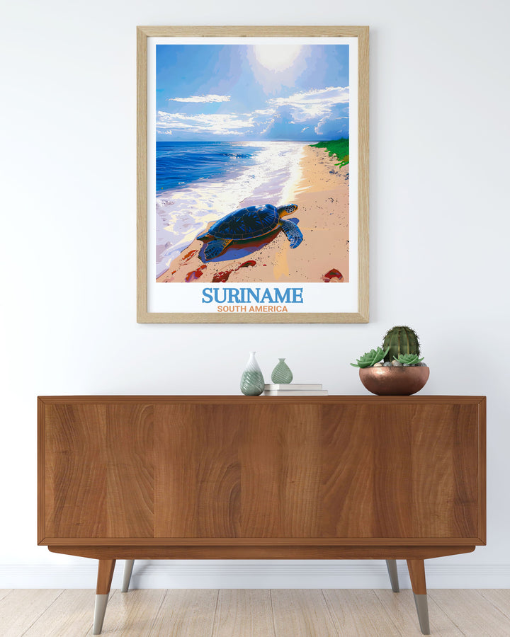 Suriname Art Print capturing the cultural richness of Paramaribo and the natural beauty of Galibi Nature Reserve. A perfect addition to your home decor or a thoughtful personalized gift.