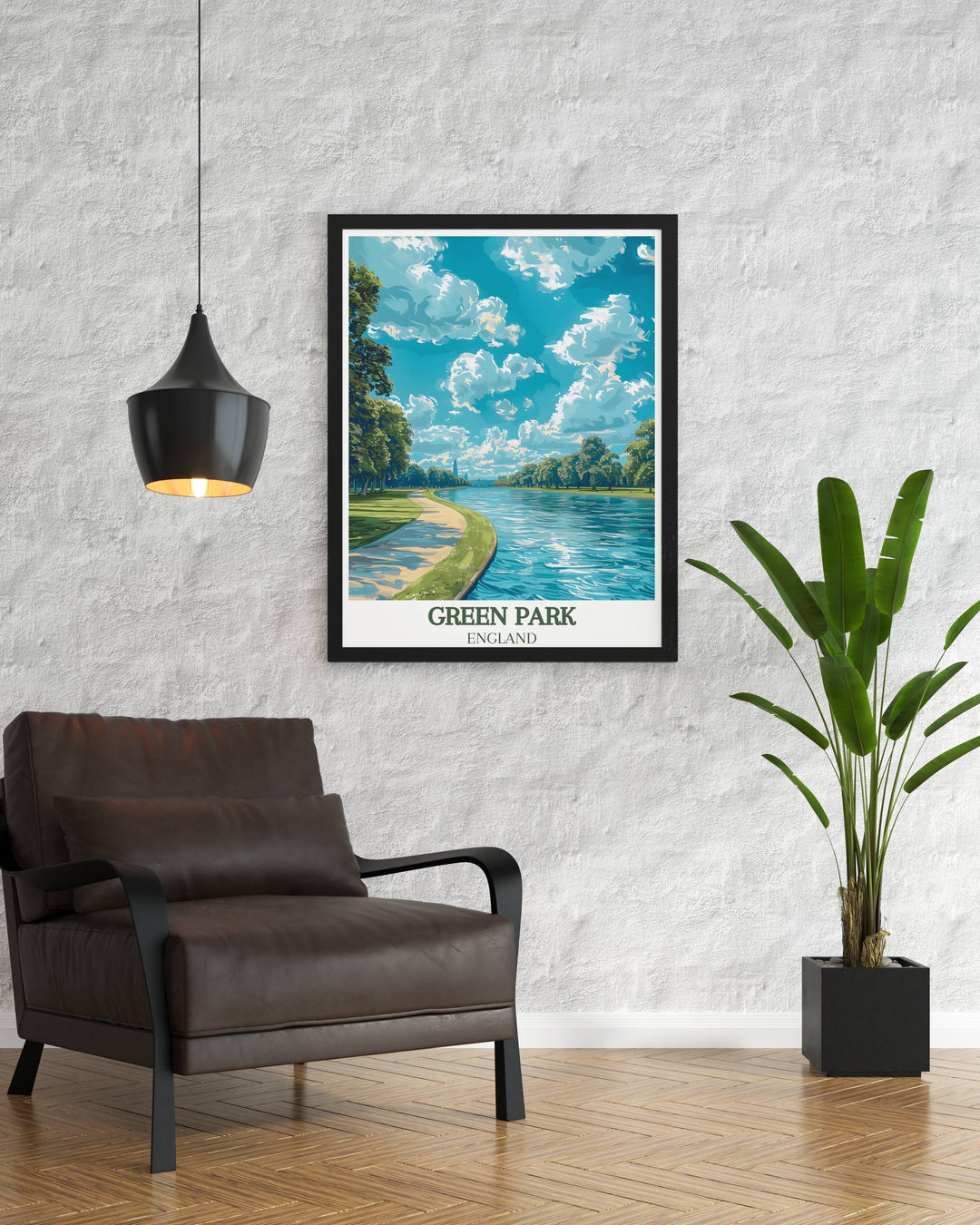 Exquisite framed print of the Princess of Wales Memorial Walk and Green Park London, highlighting the scenic pathway and lush landscapes, perfect for those who appreciate the beauty of Londons Royal Parks.