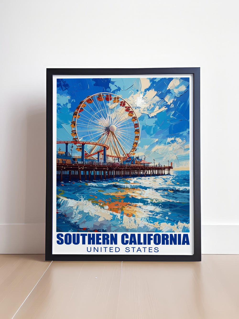 This Santa Monica Pier art print brings Southern Californias sunshine and beach vibes into your living space. The fine line detail and bright colors make it a standout piece of wall art for coastal décor lovers.