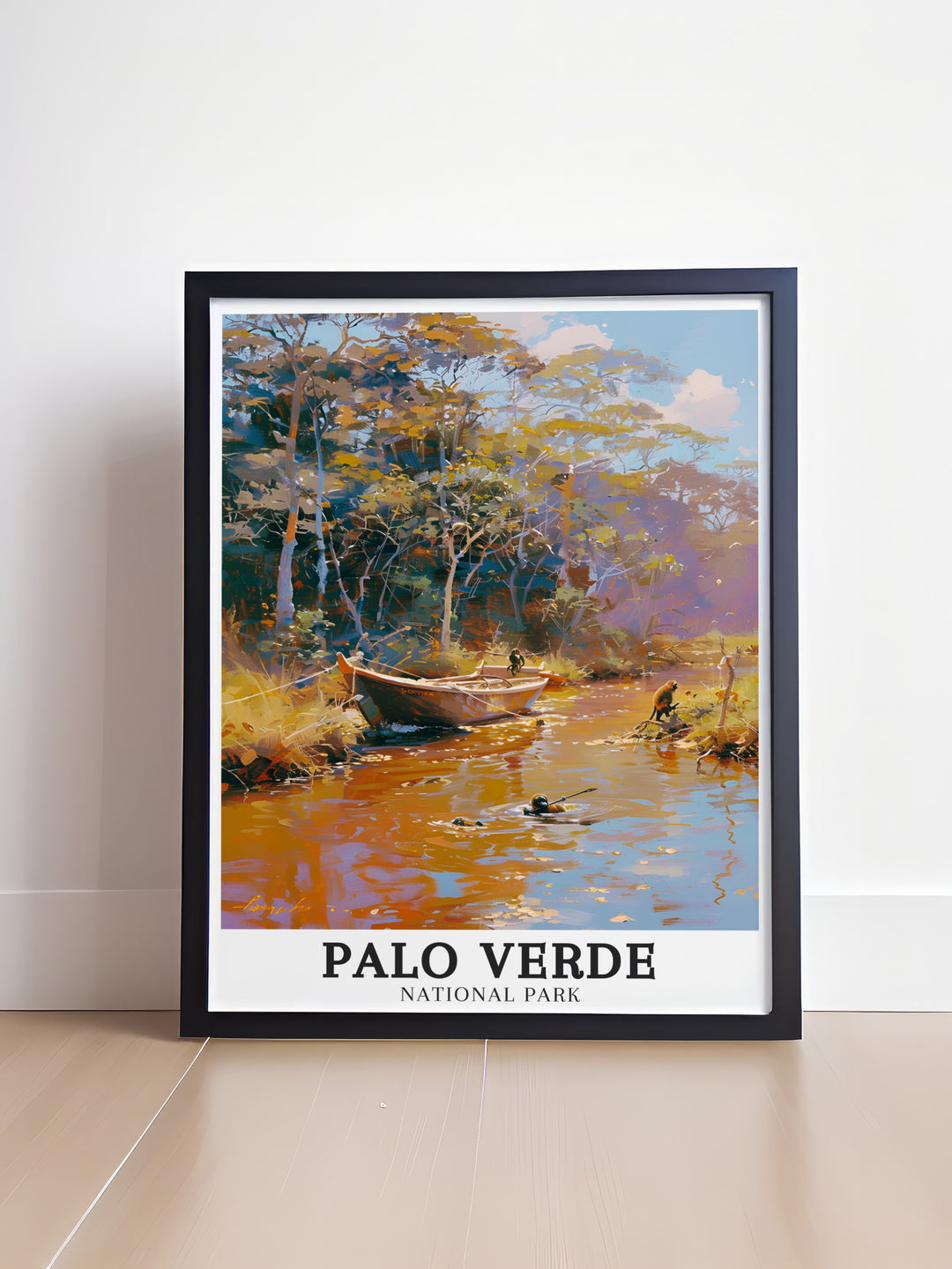 Experience the beauty of Costa Rica with this Palo Verde poster print featuring the Tempisque River and Verde Boat a thoughtful Costa Rica gift that captures the stunning natural landscapes of the region and adds vibrant charm to any room.