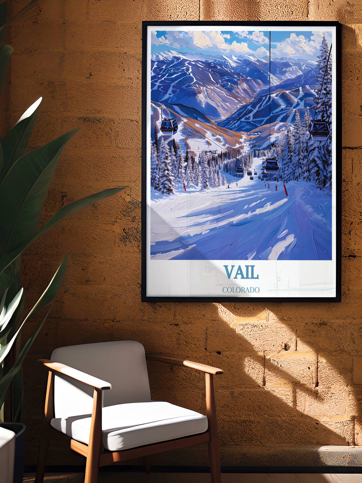 Artwork featuring Vail Ski Resort, highlighting the picturesque mountain views and vibrant village life. Ideal for ski enthusiasts and travel lovers who appreciate quality decor.
