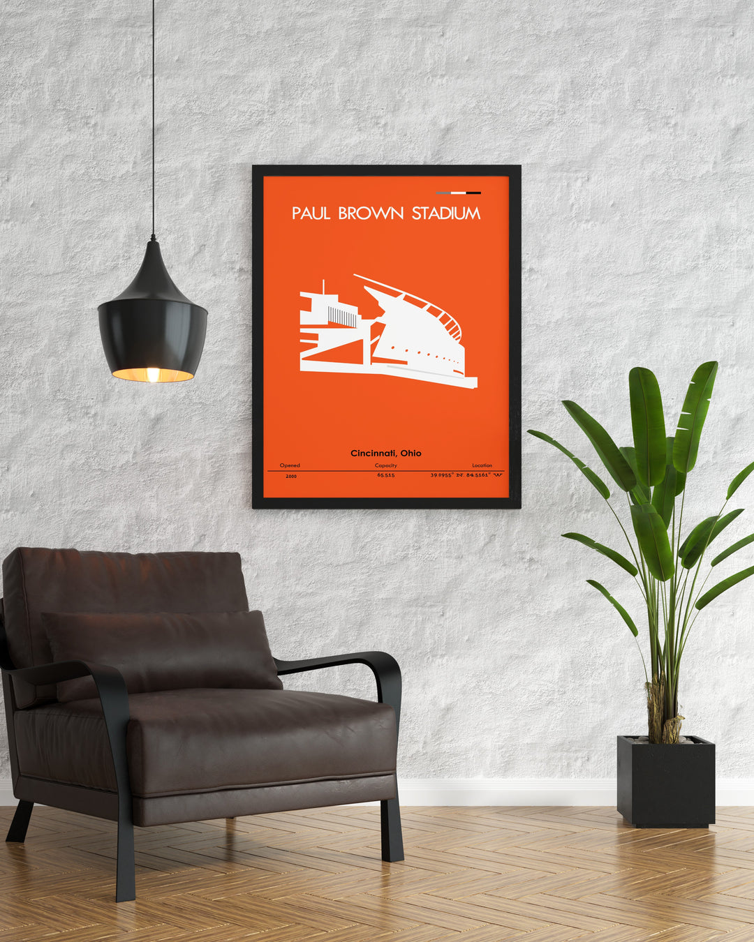 Paul Brown Stadium wall art showcasing Joe Burrow and Joe Mixon captures the essence of Cincinnati Bengals football with its vibrant colors and retro NFL design. This Bengals print highlights the excitement and energy of game day, making it a perfect addition to any football fans home decor.