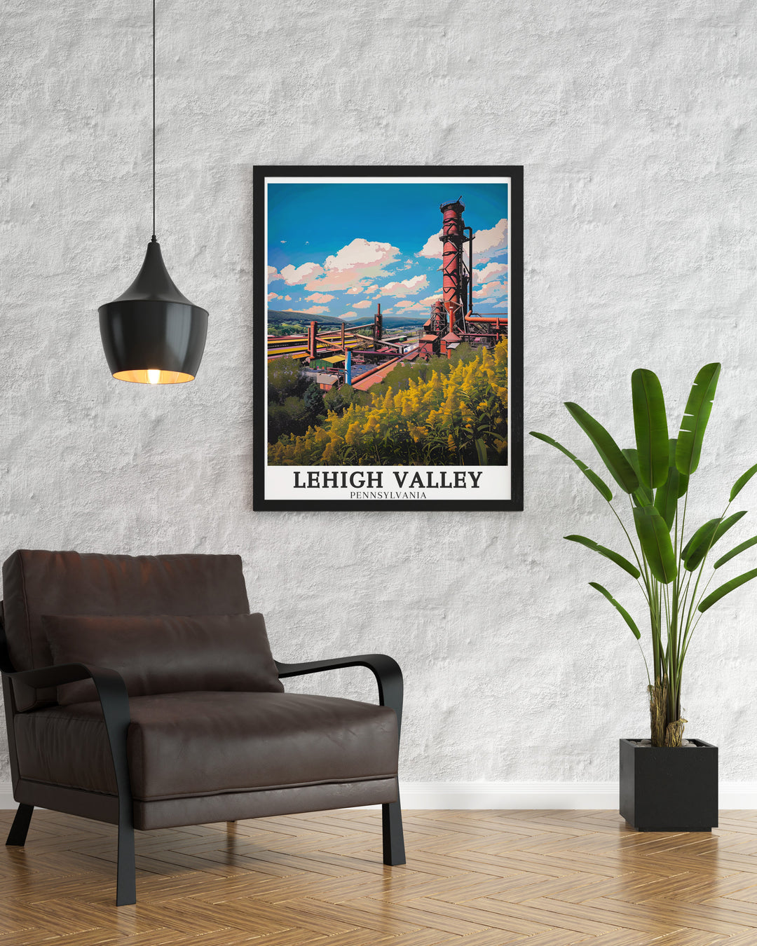 A detailed art print of Lehigh Valley, capturing the scenic views and cultural charm of this Pennsylvania region. This travel poster is perfect for home decor, offering a stunning depiction of the regions natural beauty and historical landmarks.