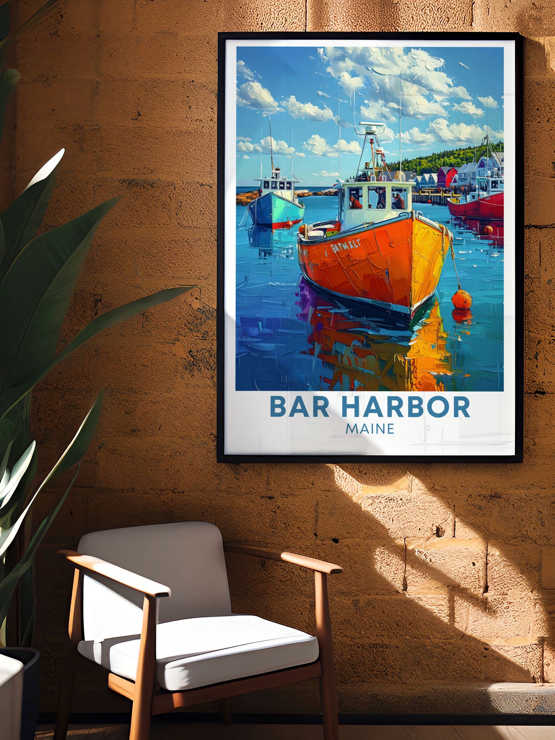 The dynamic energy of Bar Harbor, known for its stunning views and vibrant arts scene, is highlighted in this travel poster. Ideal for urban and cultural enthusiasts.