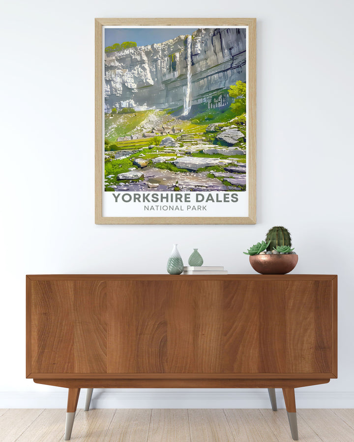 Enhance your living space with this Malhom Cov posterViaduct showcasing the breathtaking scenery of the Yorkshire Dales a must have for those who appreciate the beauty of natural landscapes.