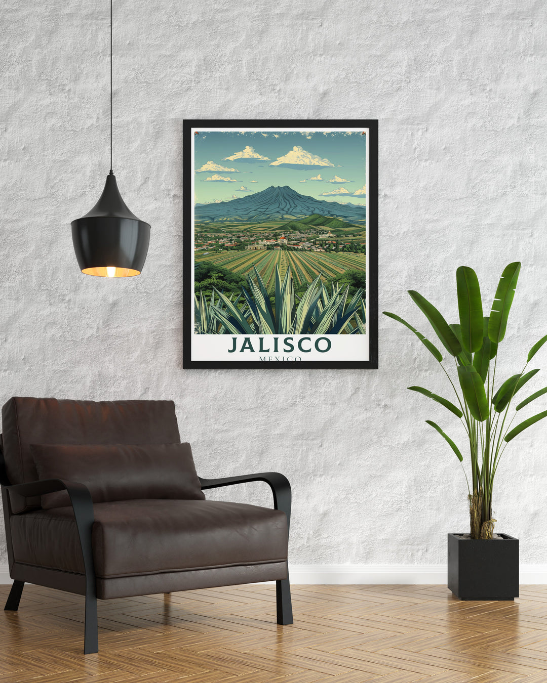 Highlighting the iconic Tequila Landscape, this Jalisco travel print brings the beauty of Mexicos agave fields to life. Ideal for travel enthusiasts and art lovers, this piece adds a touch of Mexican tradition and vibrant color to any room.