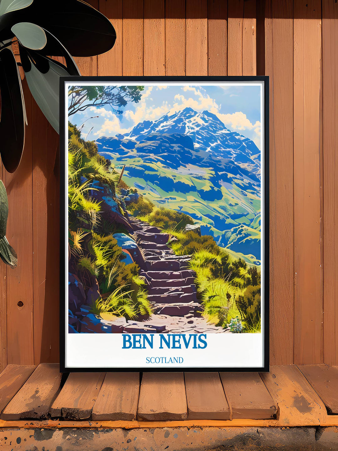 Vibrant art print featuring Ben Nevis Steps during autumn, emphasizing the colorful foliage and rocky path