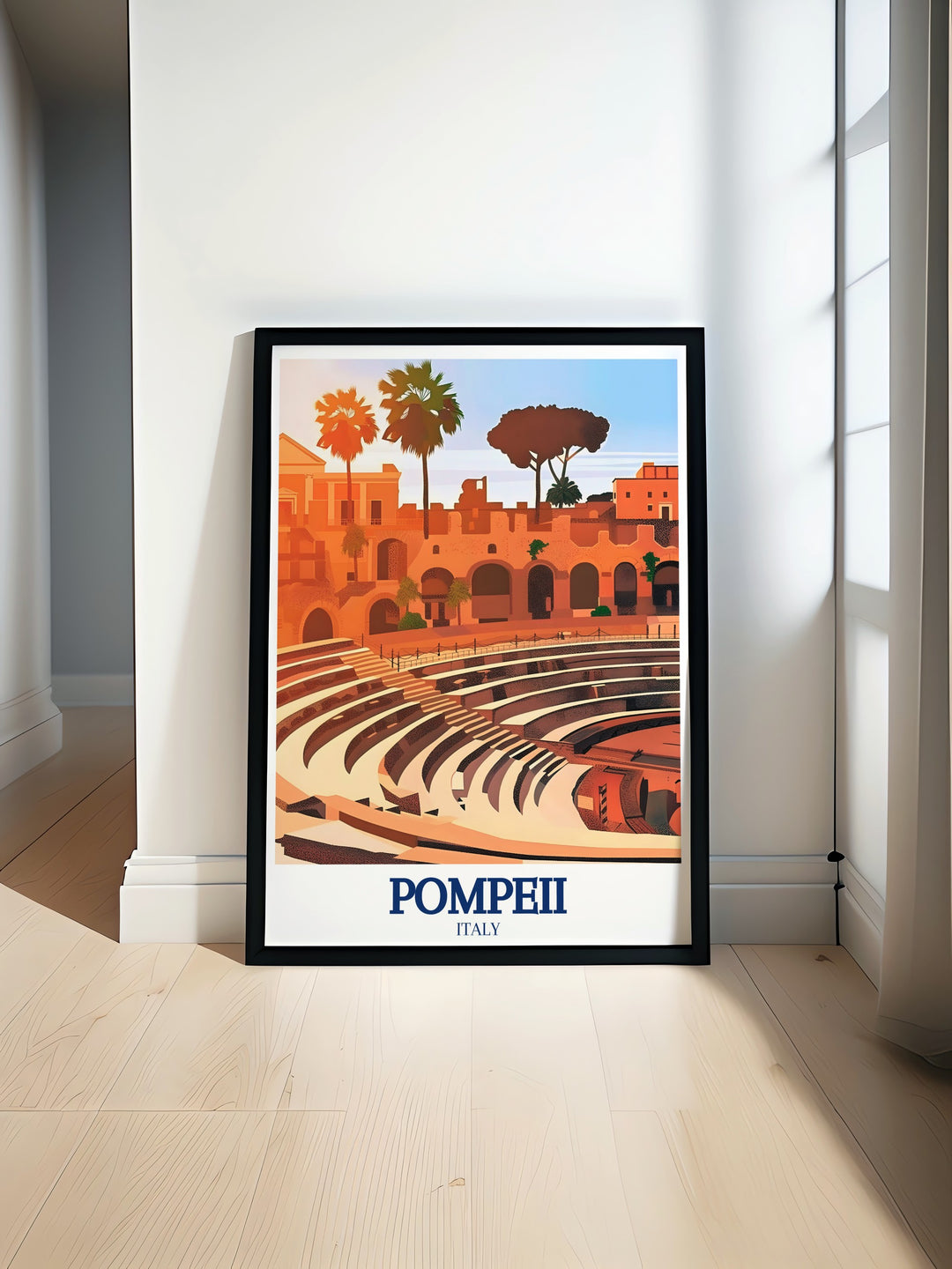 Pompeii Amphitheatre wall art showcasing the impressive Roman amphitheater, where the echoes of ancient games still resonate. This framed art piece is perfect for those who wish to celebrate the architectural and cultural achievements of ancient Rome.