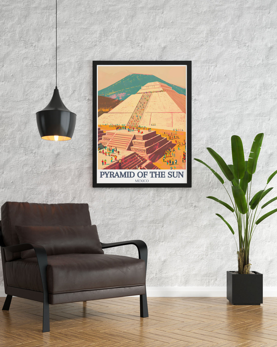 Teotihuacan, Quetzalcoatl Temple modern art prints capturing the grandeur of the Sun Pyramid perfect for enhancing your home with a touch of history and adding a unique conversation piece to any space.