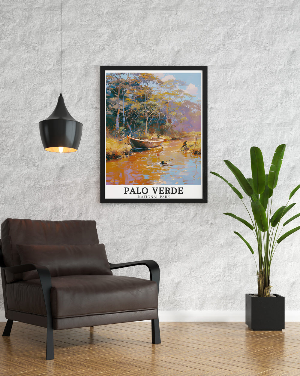 Costa Rica decor with Palo Verde art print showcasing the Tempisque River and Verde Boat ideal for those looking to add a touch of nature and adventure to their living room or office this vibrant wall art captures the essence of Costa Ricas natural beauty.