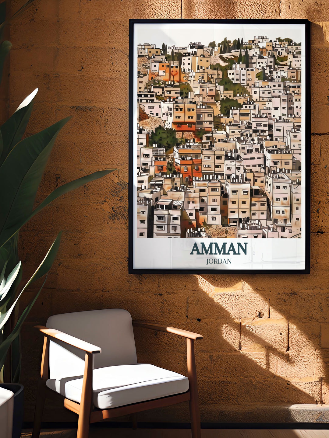 Elegant Amman Poster Print highlighting Jabal Amman Mango street a perfect addition to your travel poster collection and a great choice for birthday or anniversary gifts