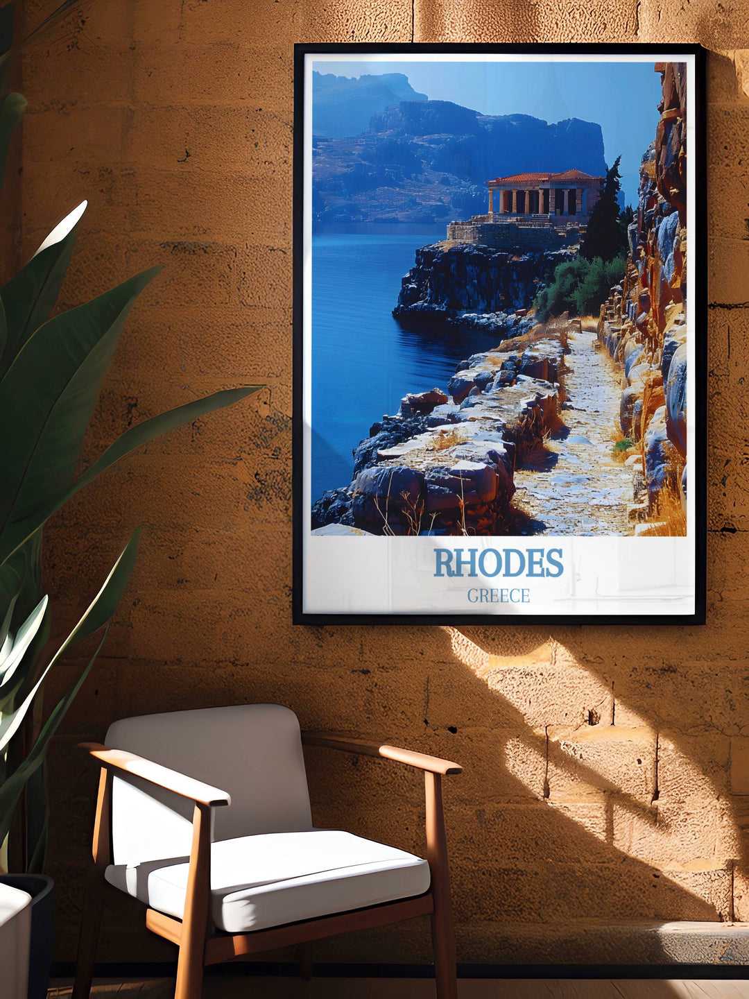 Rhodes Wall Art with Acropolis of Lindos artwork. This elegant piece captures the essence of Rhodes Greece and adds a touch of historical charm to your home decor. Perfect as a gift for travel enthusiasts or as a stylish addition to your living space.