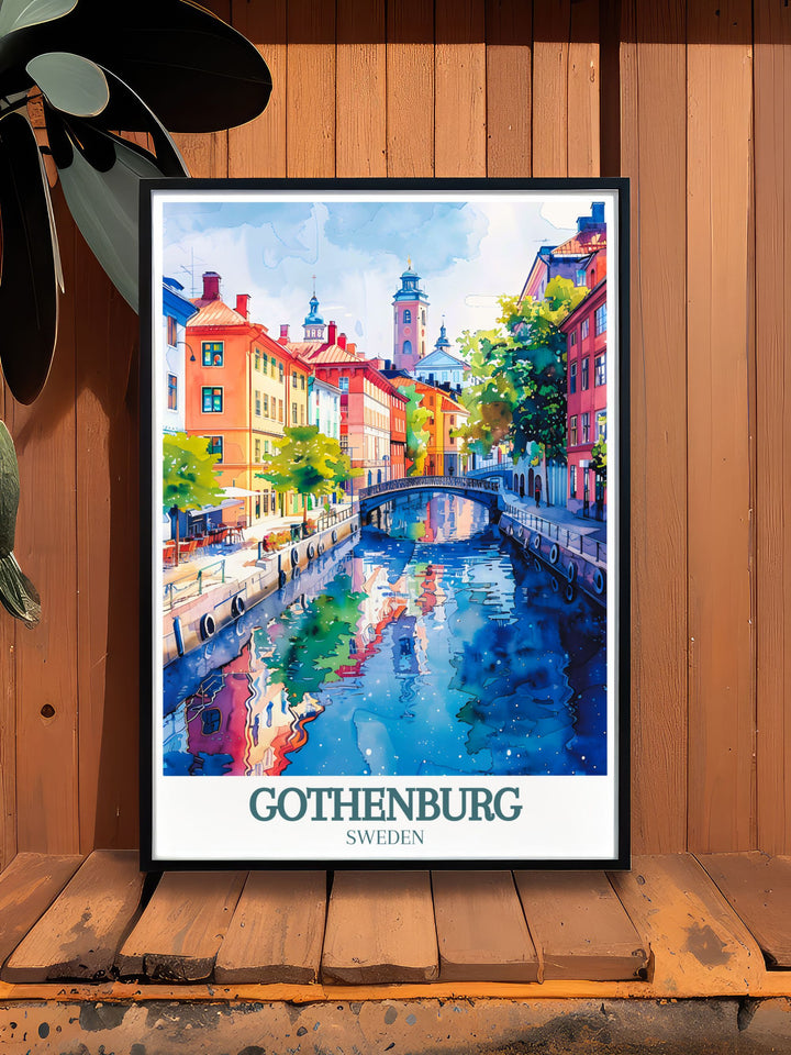 Featuring the Gothic Revival splendor of Oscar Frederik Church, this travel poster captures the intricate details and majestic spires of this iconic landmark. Perfect for architecture enthusiasts, this artwork brings the elegance of Gothenburgs most famous church into your home.