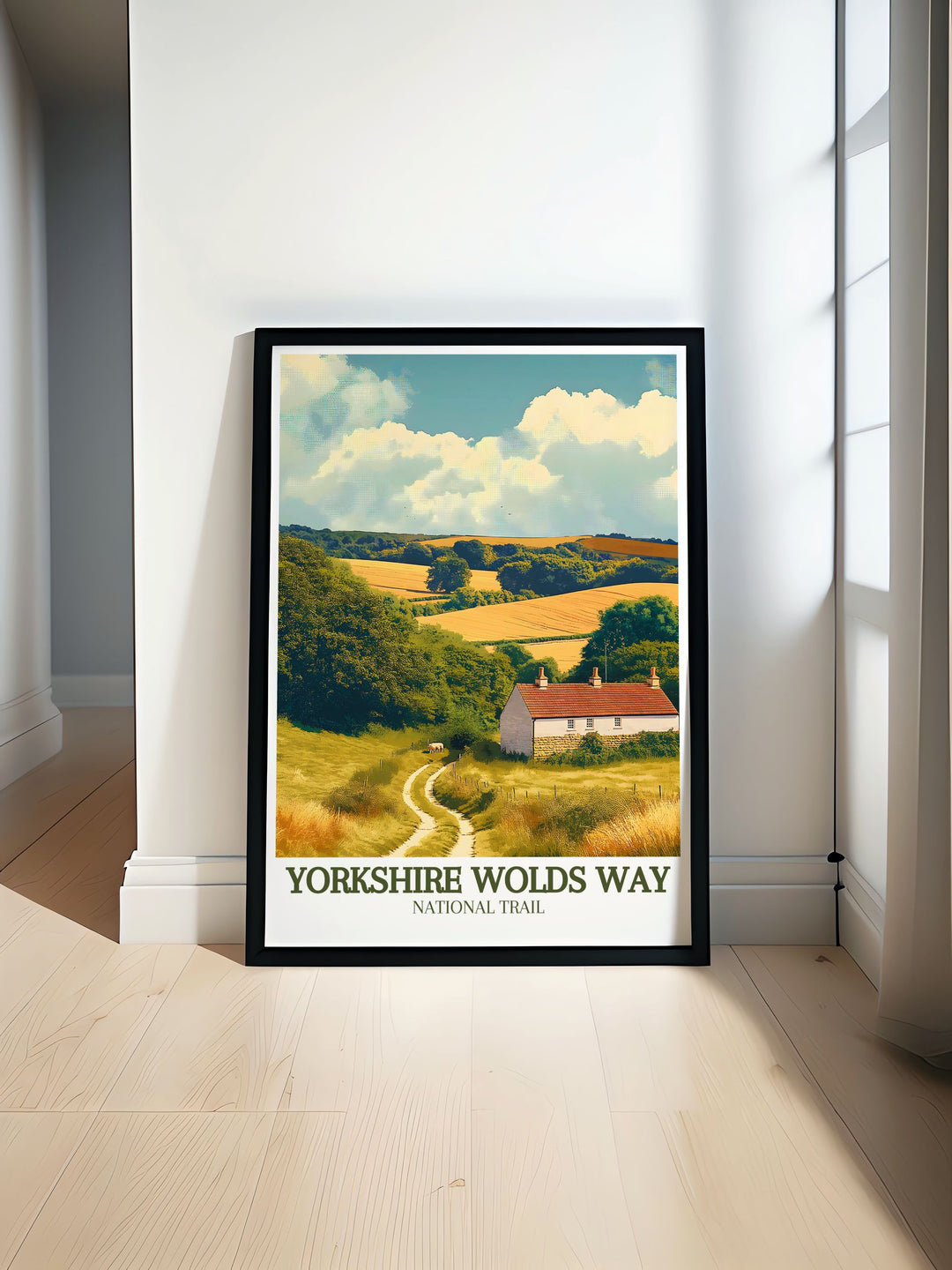 Home decor print featuring the Yorkshire Wolds Way, capturing the trails serene beauty and diverse landscapes. Perfect for adding a touch of natural charm and elegance to your home decor, making it an ideal piece for nature lovers and art enthusiasts.