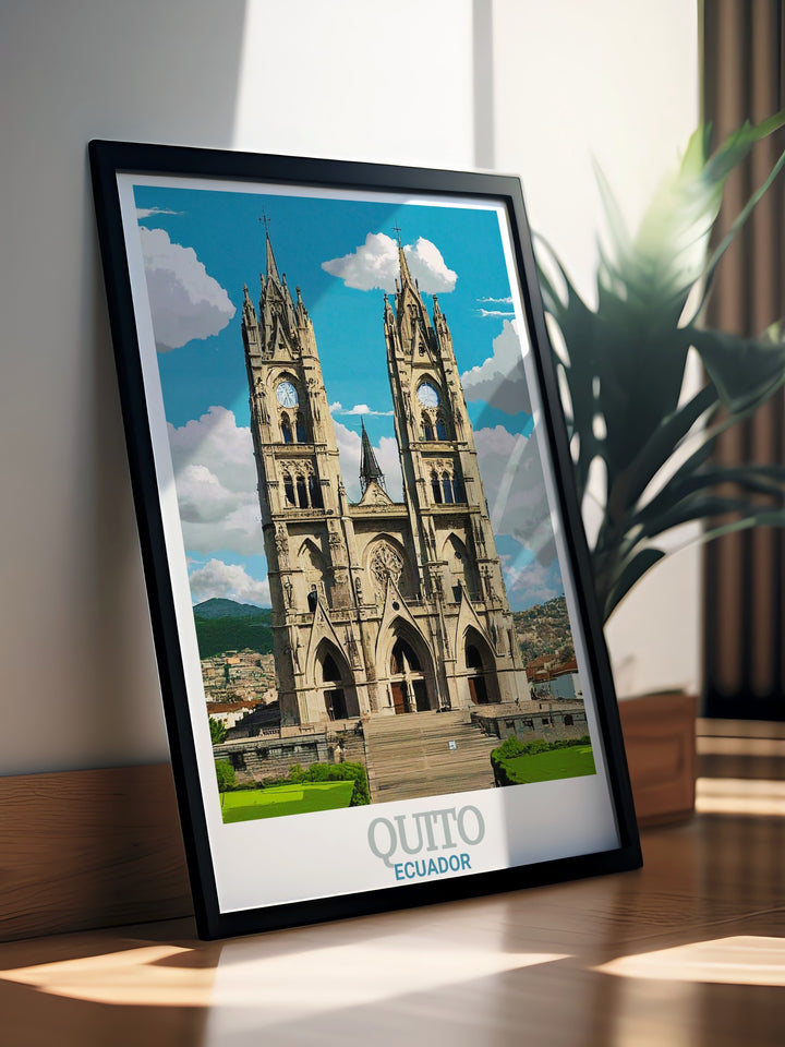 Basílica del Voto Nacional Wall Art capturing the essence of Quitos most famous church. This canvas art is perfect for anyone who wants to celebrate the rich cultural and architectural heritage of Ecuador.