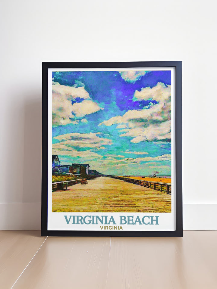 Colorful art print of Virginia Beach with Virginia Beach Boardwalk perfect for home decor and gifts showcasing the citys vibrant energy and providing a standout piece for any wall ideal for those who appreciate detailed artwork