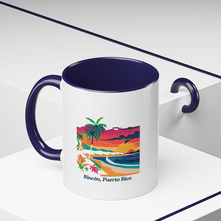 Enjoy a piece of Rincon Puerto Rico with this beautifully designed ceramic mug. Featuring vibrant artwork inspired by the island’s stunning beaches and lively waterfront, it is microwave and dishwasher safe, making it both practical and artistic.