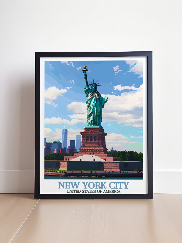 Watercolour skyline art poster of New York with Statue of Liberty ideal for New York decor and perfect wall decor