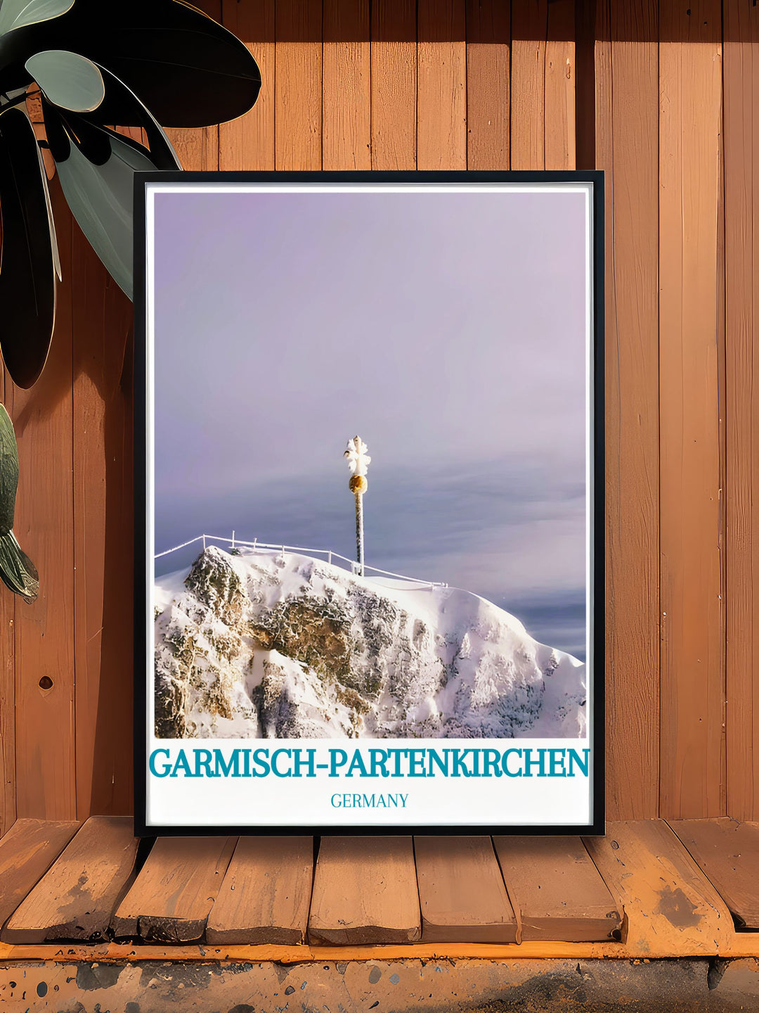 Framed art capturing the natural beauty of Zugspitze, with its towering snowy peaks and breathtaking alpine views, reflecting the majestic and serene landscapes of Germanys highest mountain near Garmisch Partenkirchen.