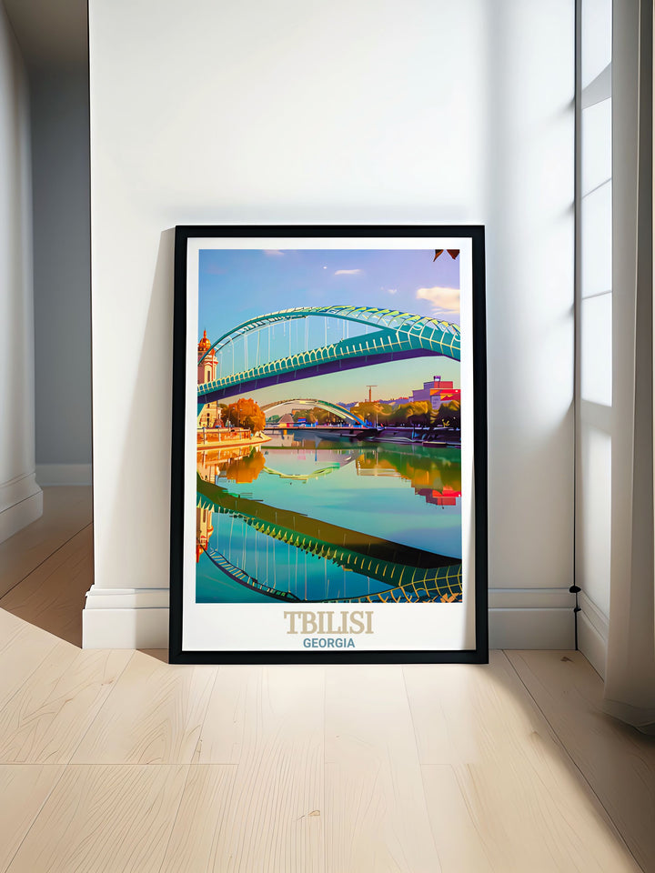 Tbilisi Poster Print featuring the iconic Bridge of Peace a stunning addition to your home decor perfect for anyone who loves travel or wants to bring a touch of Georgian culture into their living space. This Tbilisi wall art makes for an ideal personalized gift.