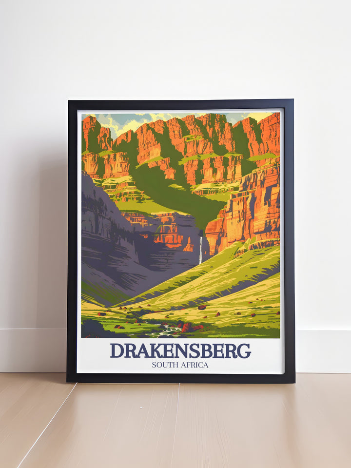 Celebrate the grandeur of Royal Natal National Park with this stunning canvas art. Showcasing the world famous Amphitheatre, this artwork is a beautiful addition to any room, offering a glimpse into South Africas pristine wilderness and rich natural heritage.