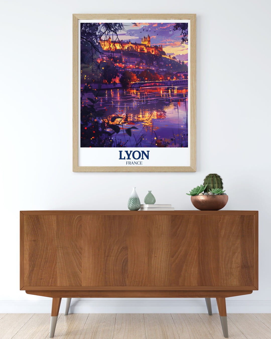 This travel print of Lyon, featuring the Saône and Rhône Rivers, captures the essence of the city in a colorful and detailed design. Its the perfect wall art to add a touch of Lyons history and culture to your space or as a unique gift for any occasion.