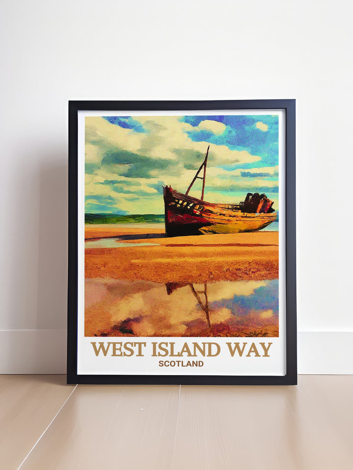 Ettrick Bay Poster with a captivating depiction of Scotlands Great Trail ideal for enhancing any room with stunning visuals of the Isle of Bute and Cowal Peninsula