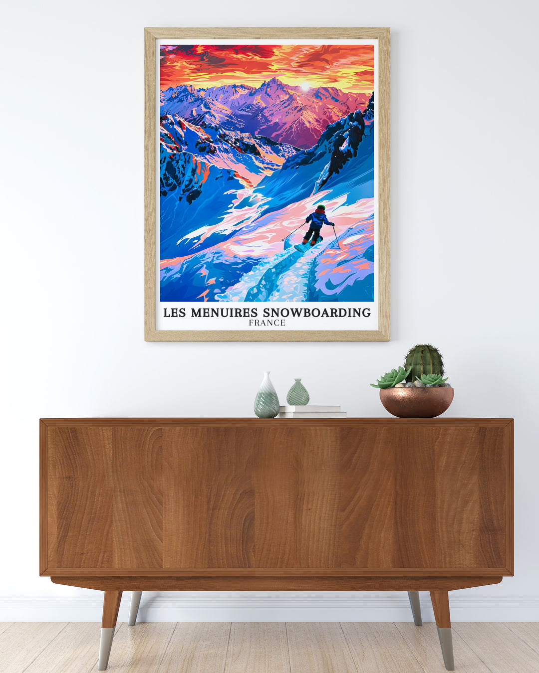 Les Menuires BK Park Art Print capturing the excitement of snowboarding at one of the top resorts in the Three Valleys making it the perfect wall decor for ski lovers or a memorable gift for those who cherish their snowboarding adventures