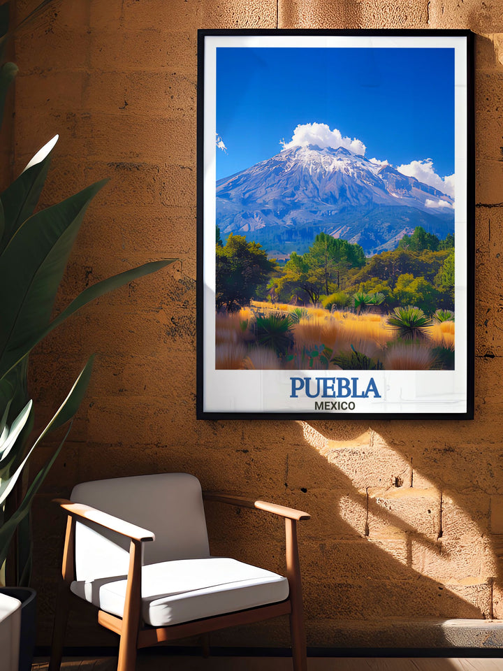Puebla City Map offering a detailed and artistic representation of the historic city La Malinche Artwork featuring the stunning landscape of the dormant volcano ideal for travel lovers and anyone looking to add unique elements to their home decor