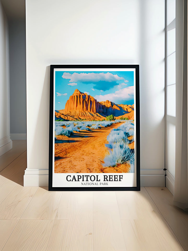 Cathedral Valley Framed Art offers a stunning view of Capitol Reefs most iconic rock formations, showcasing the incredible geological features that make this Utah national park a must see destination.