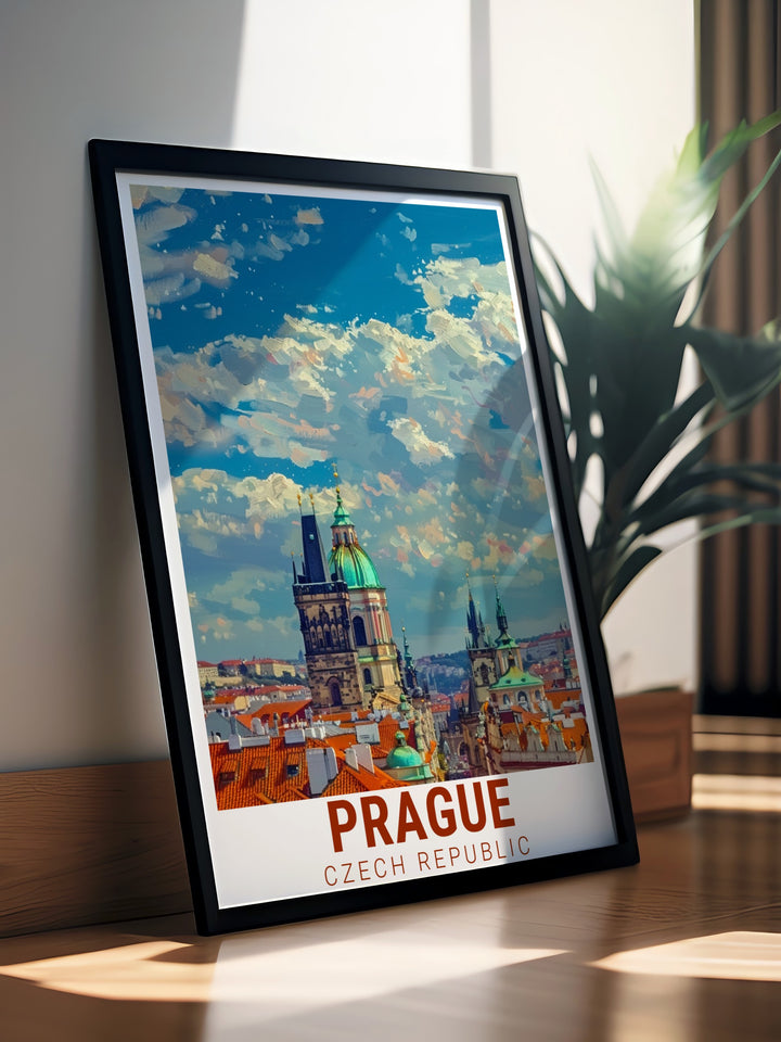 Beautiful Prague wall art featuring the historic Old Town Square capturing the timeless elegance and architectural splendor of this iconic European landmark a perfect addition to any art collection or living room decor