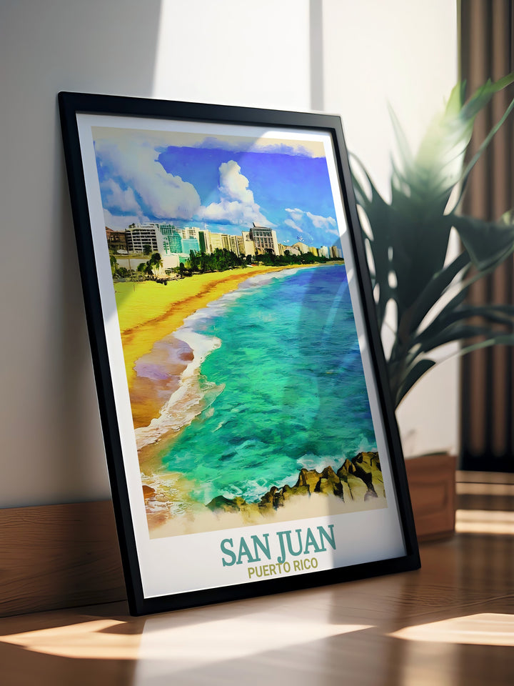 Capture the beauty of Puerto Rico with this Condado Beach poster print. Ideal for any room in the house this Caribbean wall art creates a calming atmosphere and is perfect for gifts for dad husband or any lover of beach scenes and travel.