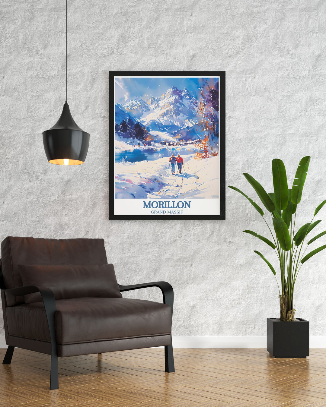 Samoens poster showcasing the stunning views of Morillon village Le Lac Bleu ideal for those who appreciate fine art and the elegance of vintage ski posters in their home decor