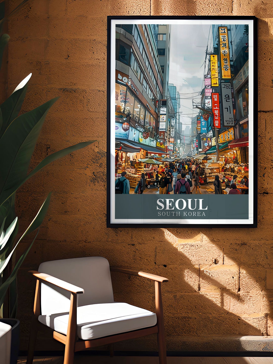 Seoul Print of Myeongdong Shopping Street offering exquisite South Korea wall art perfect for traveler gifts and elegant home decor