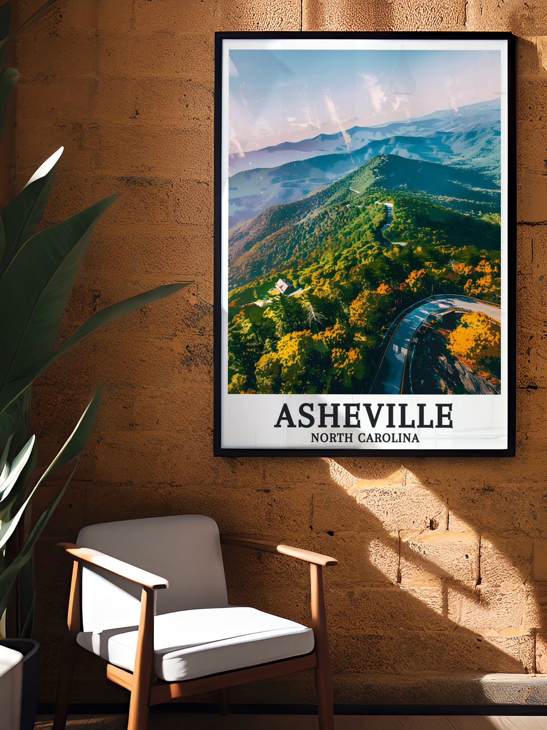 Celebrate Asheville with this stunning city print featuring the Blue Ridge Parkway and Blue Ridge Mountains in vibrant colors and fine line details perfect for adding character to your home or gifting to loved ones for any occasion.