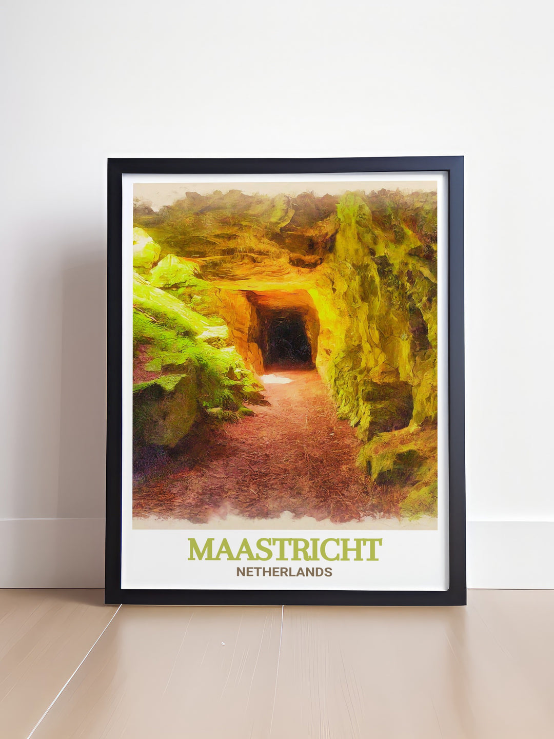 St. Pietersberg Caves in Maastricht, Netherlands, depicted in this stunning canvas art. The print highlights the intricate details of the cave system, perfect for those seeking a piece of Dutch history in their home. This Netherlands Travel Poster is a timeless piece that celebrates the rich heritage of Maastricht