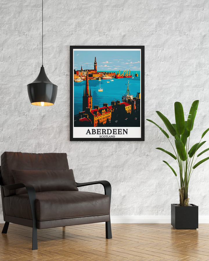 Aberdeen Harbour Home Decor print, capturing the energy and history of this iconic Scottish port. The artwork vividly portrays the harbours significance in trade and exploration, making it a standout feature in any rooms decor