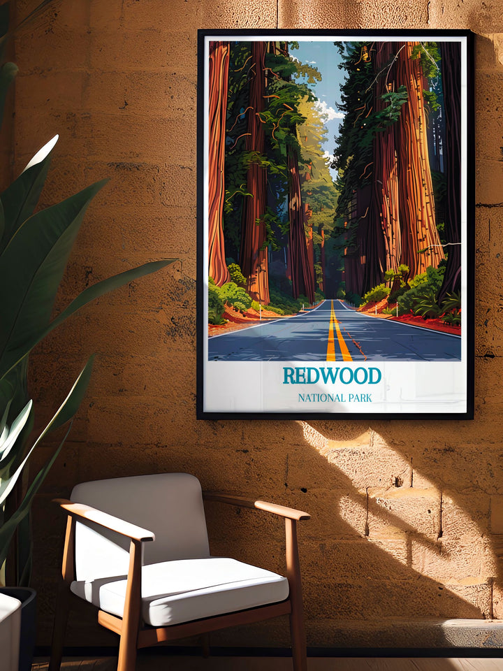 Redwood artwork featuring Avenue of the Giants with stunning visuals of Californias towering trees perfect for gifts