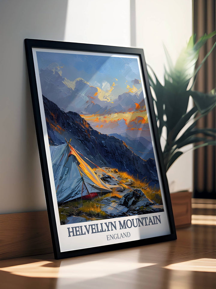 Striding Edge travel poster showcasing the dramatic scenery of the Lake District perfect for those who love hiking and the great outdoors a timeless tribute to the beauty of nature and the spirit of adventure a stunning piece of home decor
