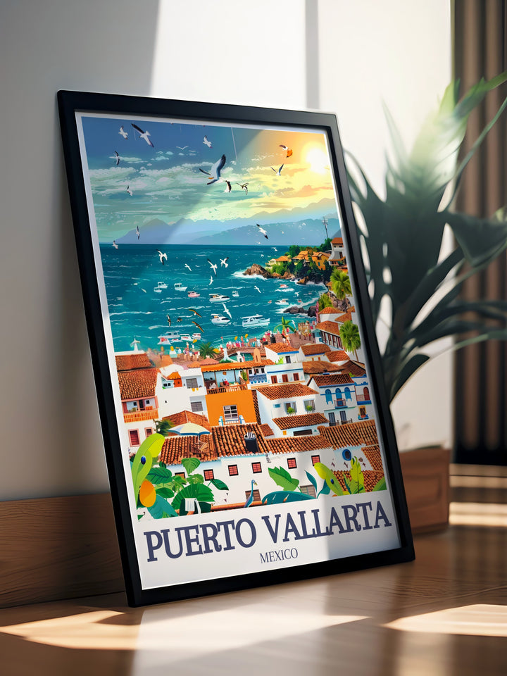 Our Puerto Vallarta travel print captures the unique essence of the city with its clean black and white design. Featuring Banderas Bay and the scenic Puerto Vallarta beach, this art print adds a touch of sophistication to any space.