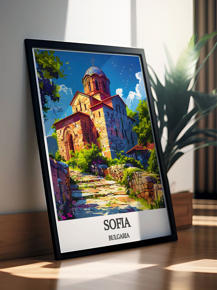 Sofia Wall Art with a vibrant depiction of BULGARIA Rila Monastery highlighting its intricate details and serene surroundings ideal for enhancing home decor.