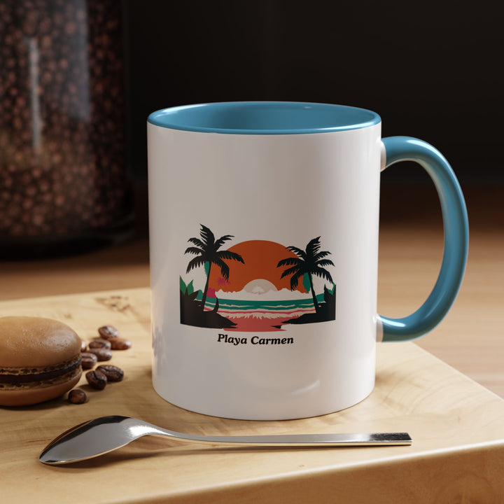 A stunning Playa del Carmen Mug with intricate designs reflecting the charm and colorful culture of Playa del Carmen. Dishwasher and microwave safe, this ceramic mug is ideal for daily use or gifting to travel enthusiasts.