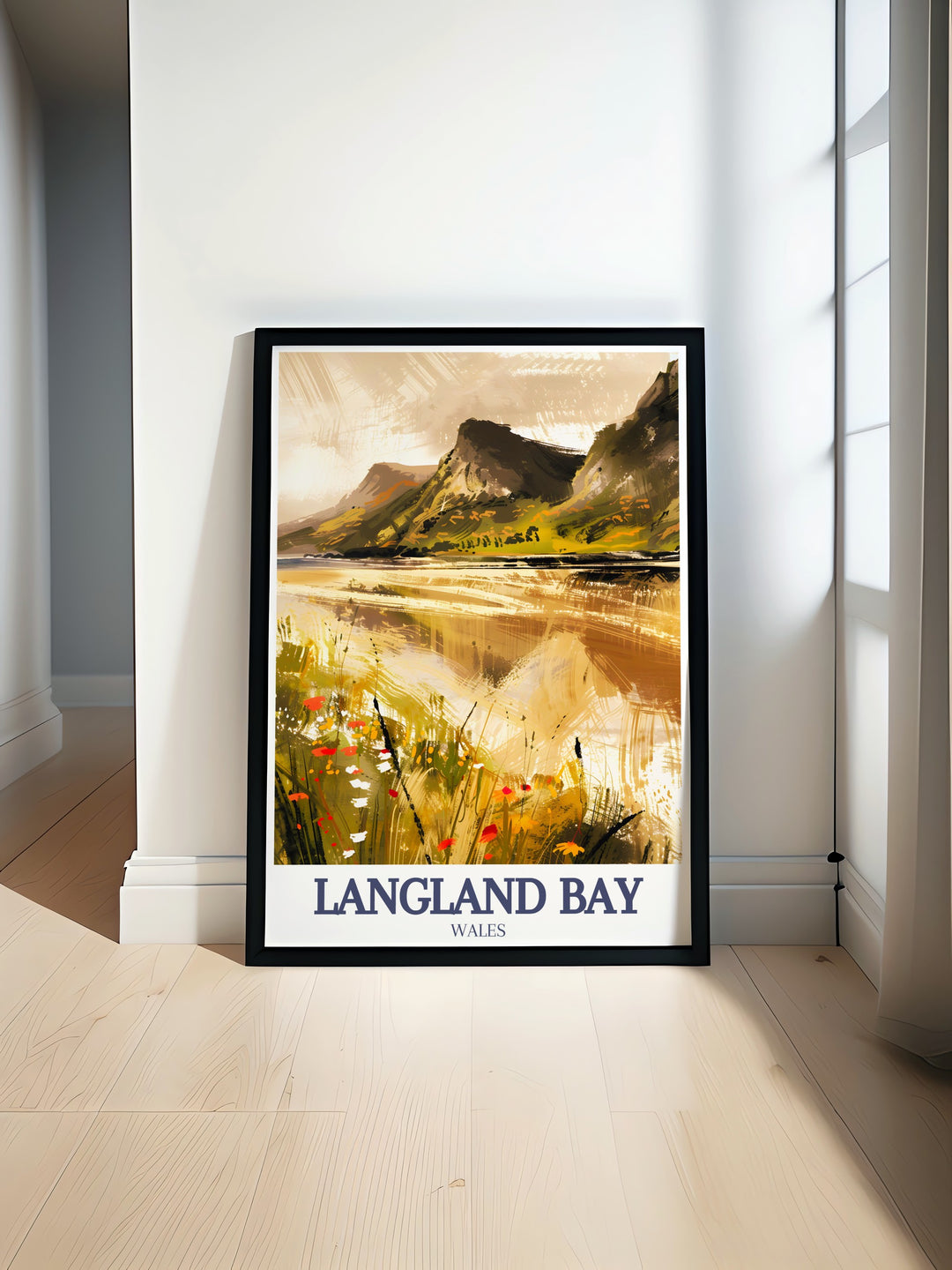 Three Cliffs Bay Canvas Print captures the raw beauty and natural wonder of Wales coastline, with its towering cliffs and expansive sandy shores. This vintage travel print is ideal for adventurers and nature lovers.