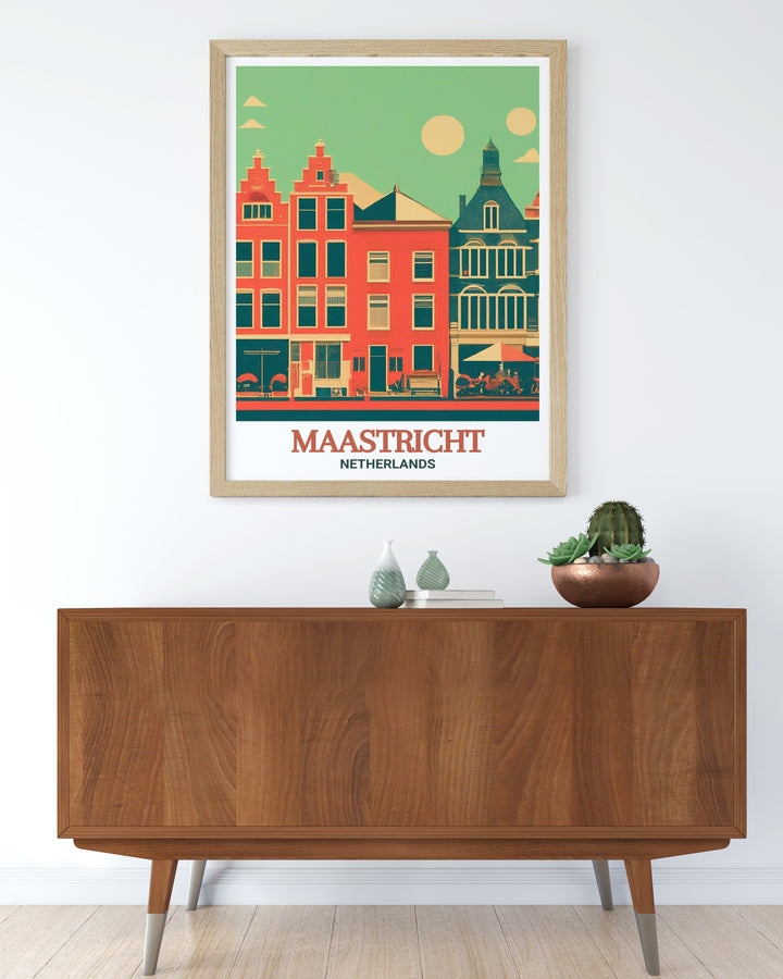 Vrijthof Square Poster from Maastricht, Netherlands, a striking piece of wall art that captures the essence of this historic square. The detailed print is perfect for anyone looking to bring a piece of Dutch history into their home. Ideal as a Netherlands Travel Gift, this poster is printed on high quality paper for a lasting finish