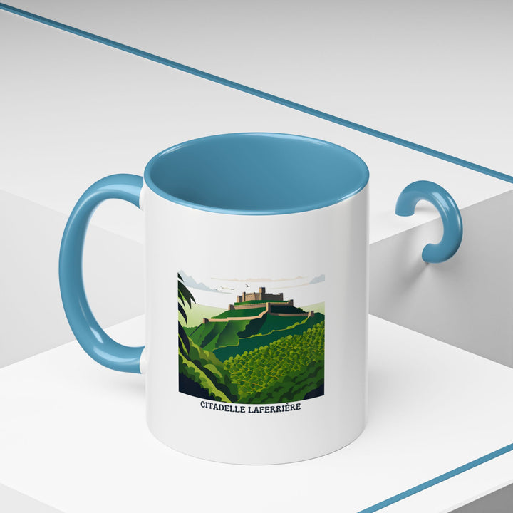 Celebrate Haiti’s heritage with the Laferriere Citadel Haiti mug, showcasing stunning artwork of the Citadel. Perfect for hot drinks, this ceramic mug is dishwasher-safe and microwave-safe for everyday use.