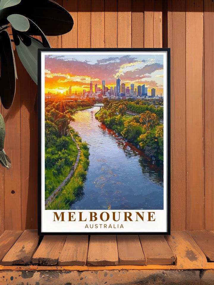 Celebrate the charm of Melbourne with this Melbourne Travel Print, featuring the Yarra River flowing through the heart of the city. A stunning gift for art lovers and travelers, this framed artwork brings the citys energy to life.