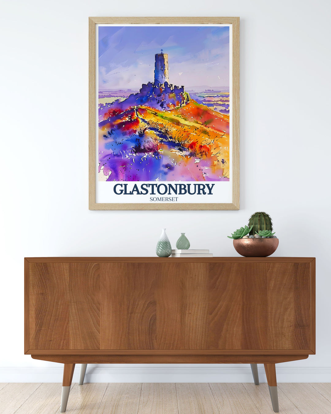 Captivating England wall art featuring Glastonbury Tor with St. Michaels tower and Somerset levels ideal for enhancing your living space with beautiful UK art perfect for giving as a unique Glastonbury gift to friends and family.