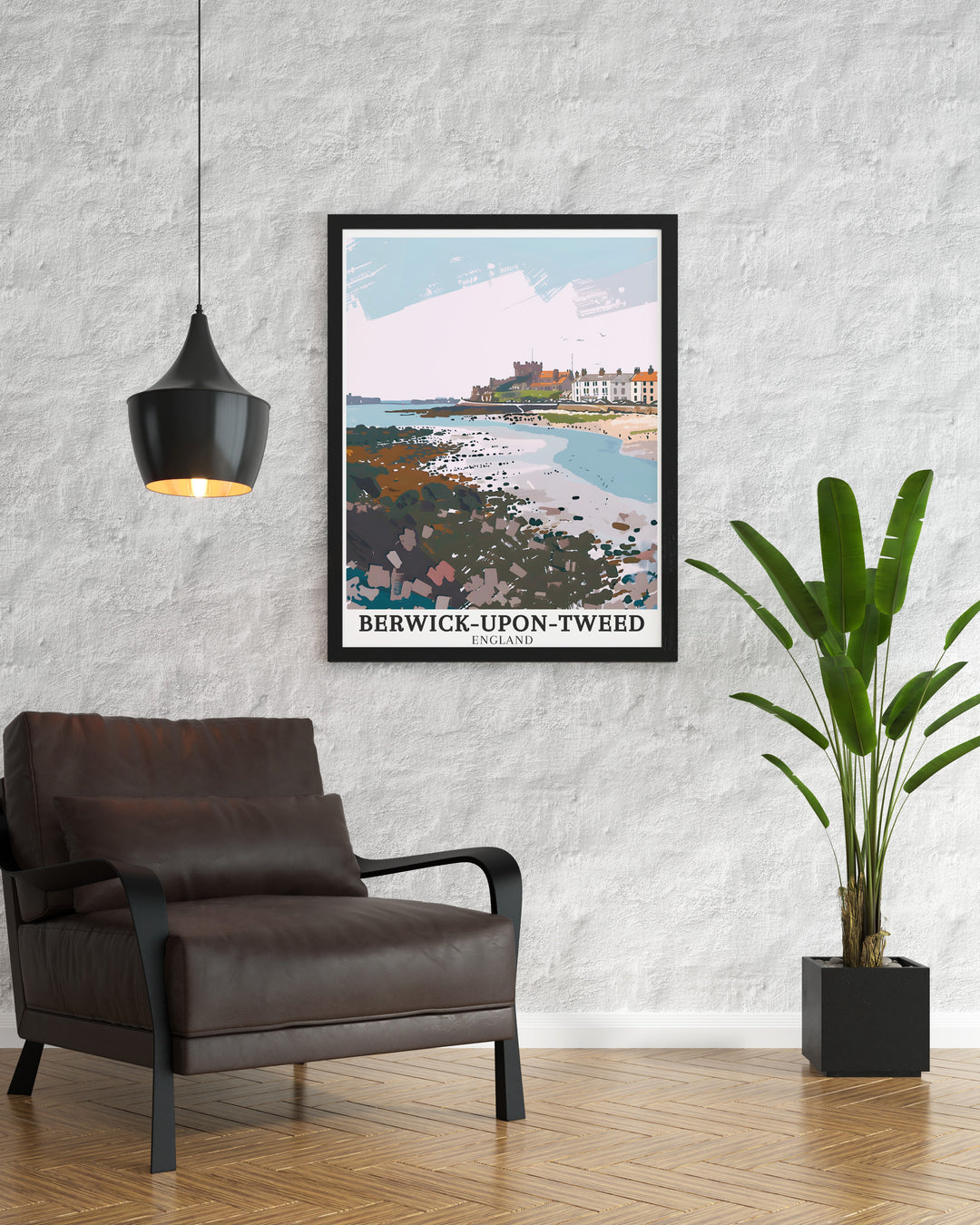 Northumberland wall art featuring the serene Cocklawburn Beach with the historic town of Berwick in the background. This travel print brings the peaceful beauty of the English coast into your home, perfect for art lovers and travelers alike.